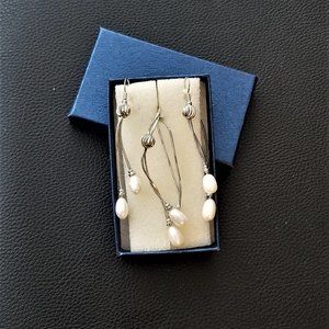 Earrings and Necklace set with dangling pearls, New